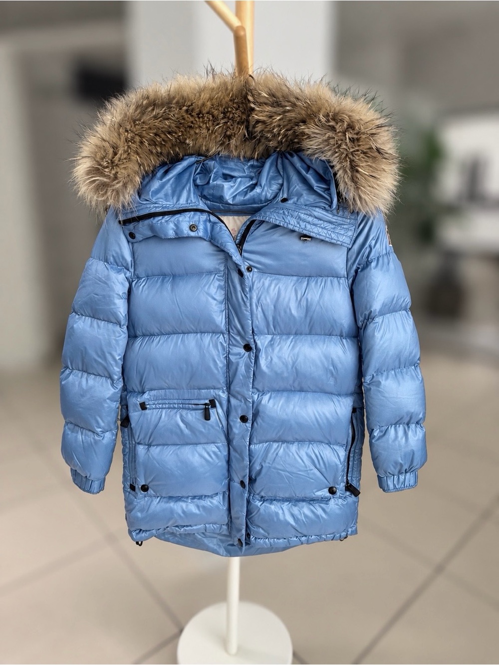 Moncler Grenoble Blue Fur-Trim Puffer Coat